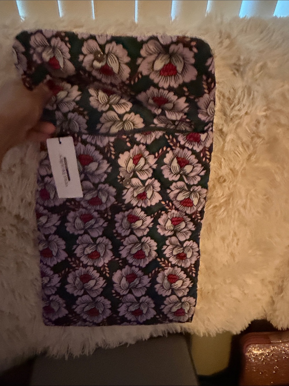 Vera Bradley Green Floral Quilted Laptop Sleeve with Pink & Red Accents